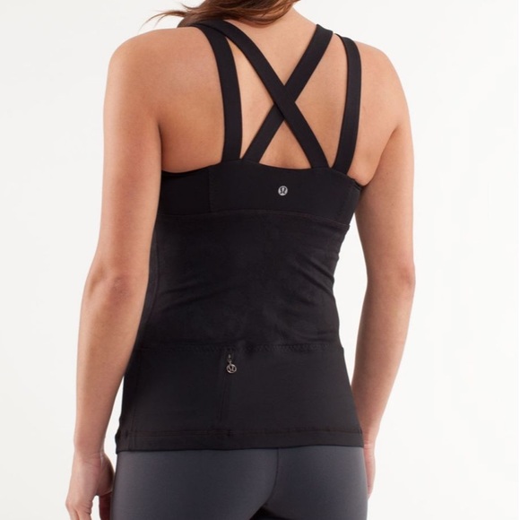 lululemon athletica Tops - Lululemon Chaturunga Tank Black w/ floral mesh 8
